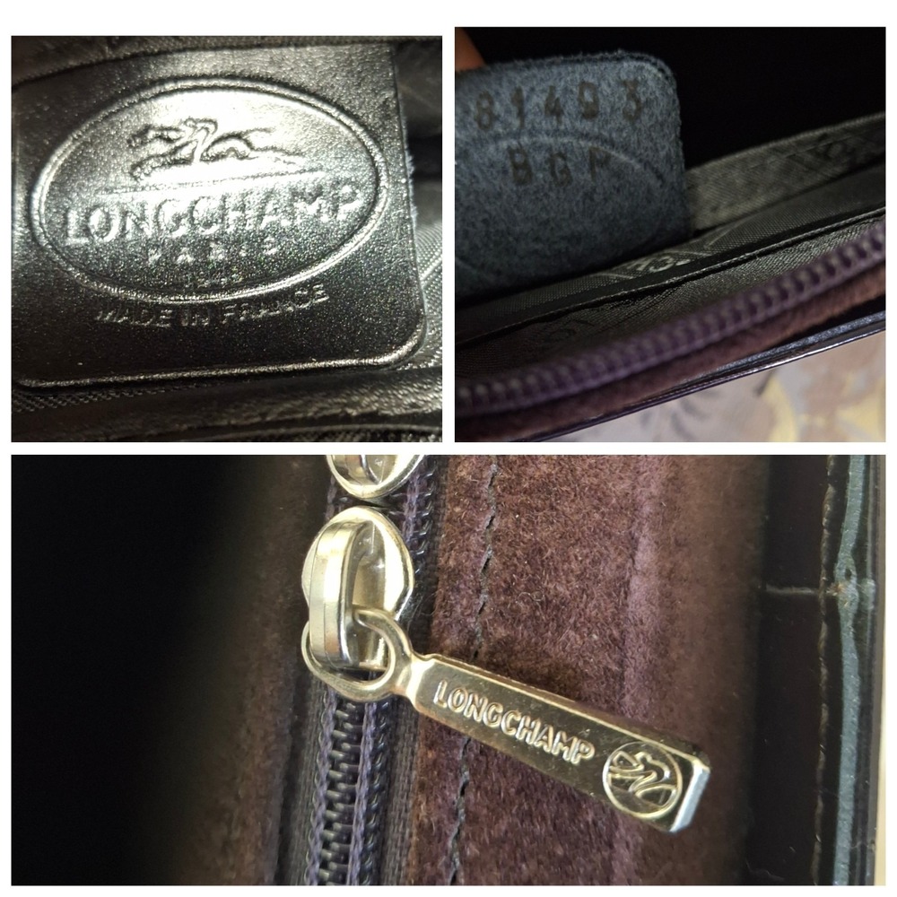 Y2K Vtg Longchamp Eggplant Patent Leather Suede Double Handle Bag Classic Luxury - Picture 11 of 11